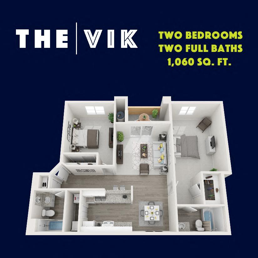 Floor plan for 2 beds, 2 baths, 1060 sqft
